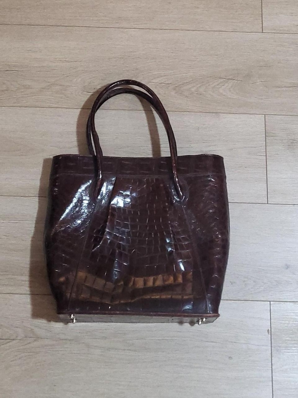 Structured Croc-Embossed Brown Tote